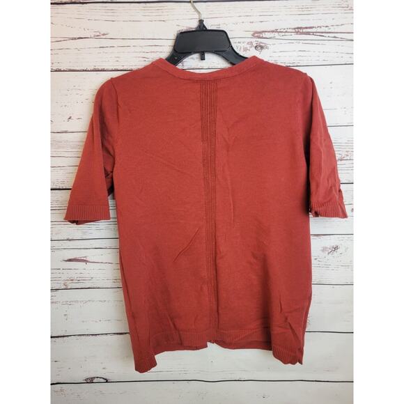 Christopher & Banks Cardigan Sweater Red V-Neck Short Sleeve Women's Size Medium - Picture 2 of 9